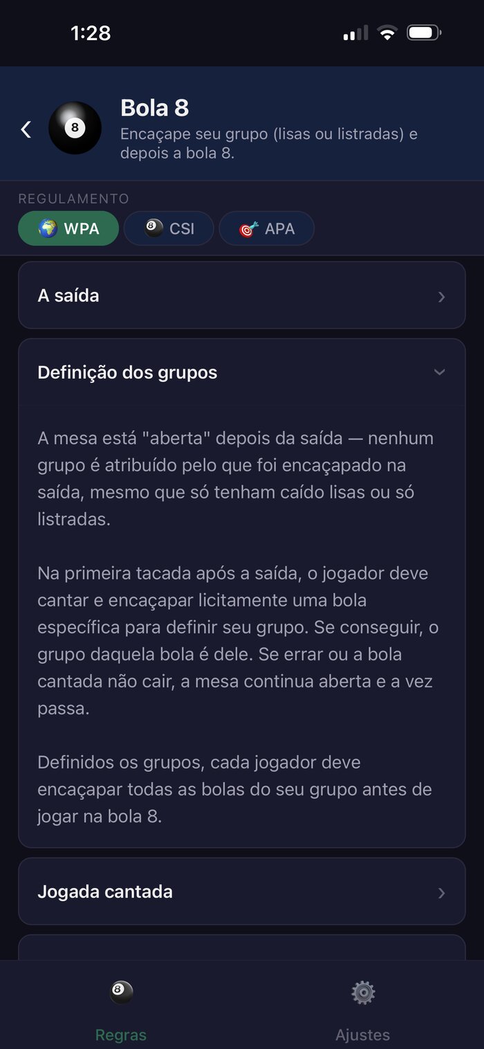App Pool Rules mostrando o texto detalhado das regras